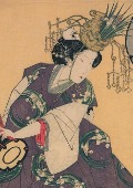 Carnet Blanc, Estampe Femme Au Tambour, Japon 19e - Sans Auteur