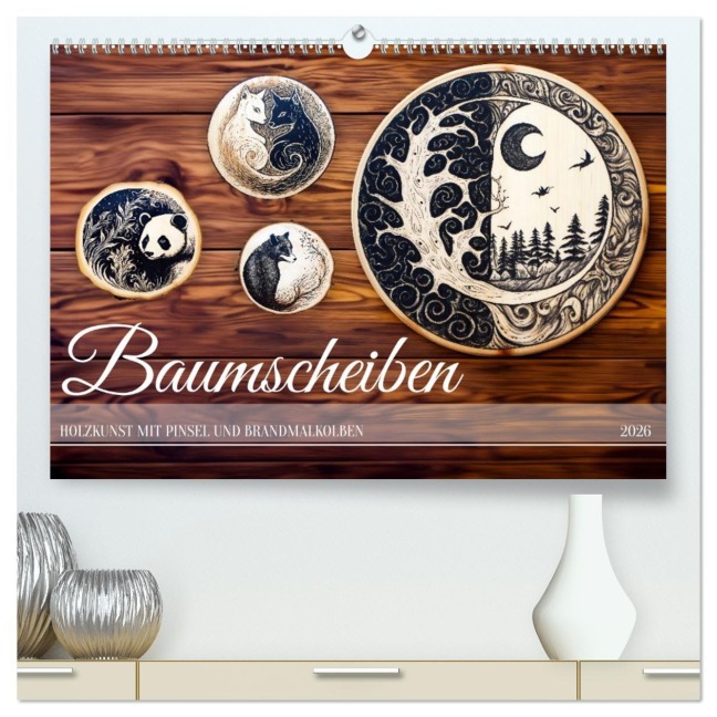 Baumscheiben - Holzkunst mit Pinsel und Brandmalkolben (hochwertiger Premium Wandkalender 2026 DIN A2 quer), Kunstdruck in Hochglanz - Anja Frost