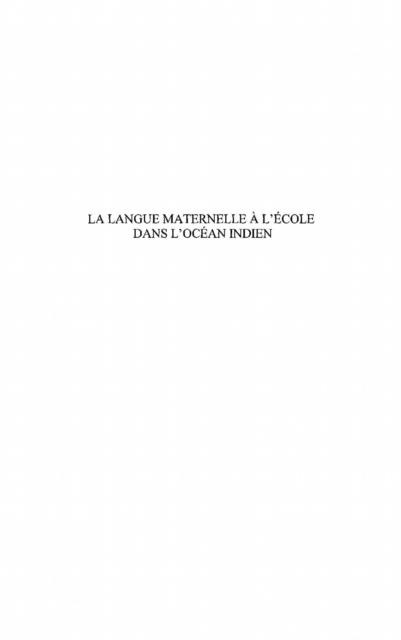 La langue maternelle A l'ecole dans l'ocean indien - comores - Rada Tirvassen