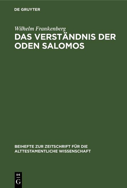 Das Verständnis der Oden Salomos - Wilhelm Frankenberg