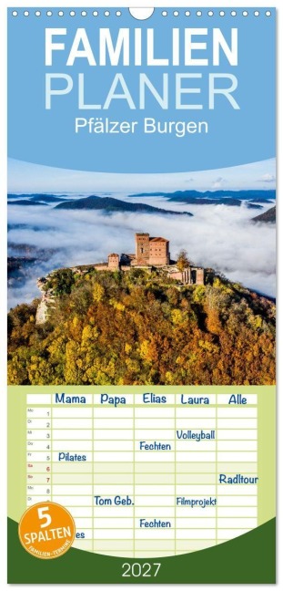 Familienplaner 2027 - Pfälzer Burgen mit 5 Spalten (Wandkalender, 21 x 45 cm) CALVENDO - Daniel Kotulla