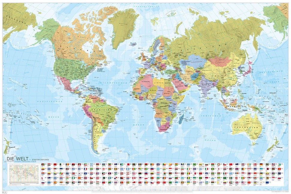 MARCO POLO Weltkarte - Staaten der Erde mit Flaggen, plano in Hülse - 