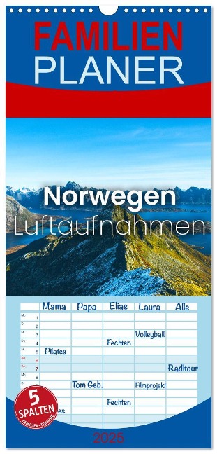 Familienplaner 2025 - Norwegen Luftaufnahmen mit 5 Spalten (Wandkalender, 21 x 45 cm) CALVENDO - Sf Sf