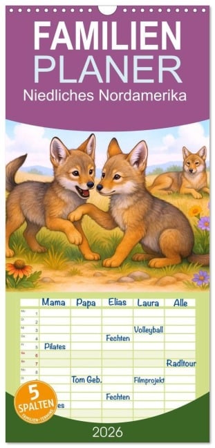 Familienplaner 2026 - Niedliches Nordamerika mit 5 Spalten (Wandkalender, 21 x 45 cm) CALVENDO - Kerstin Waurick