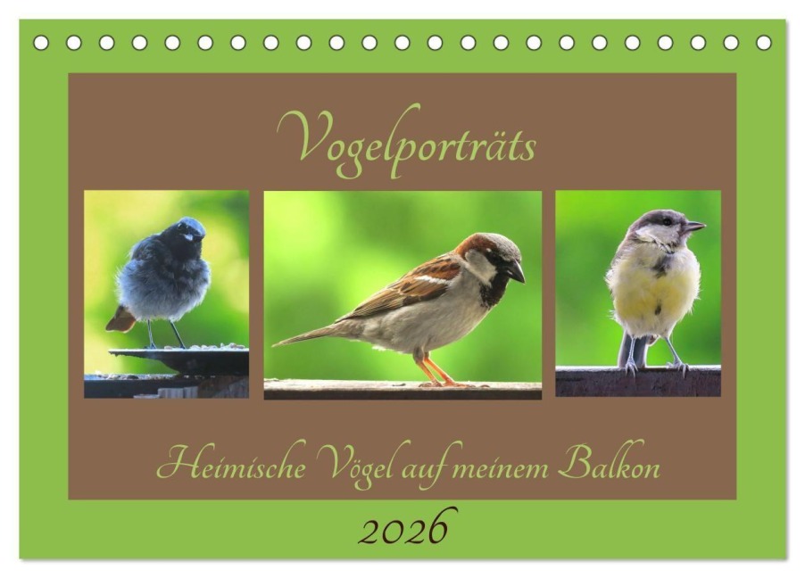 Vogelporträts - Heimische Vögel auf meinem Balkon (Tischkalender 2026 DIN A5 quer), CALVENDO Monatskalender - Claudia Schimmack