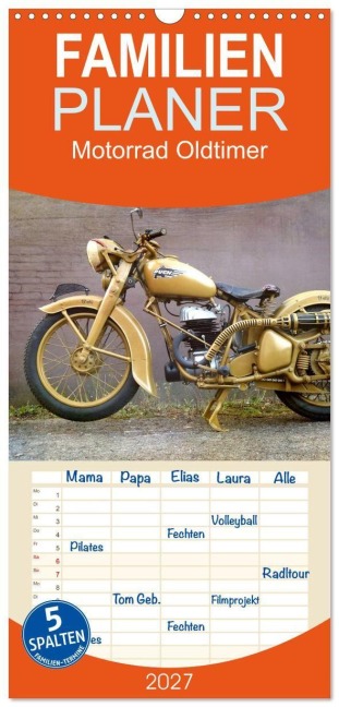Familienplaner 2027 - Motorrad Oldtimer mit 5 Spalten (Wandkalender, 21 x 45 cm) CALVENDO - Gabi Siebenhühner