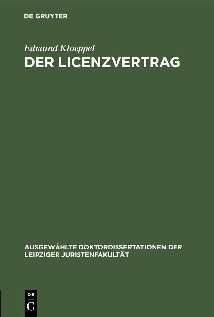 Der Licenzvertrag - Edmund Kloeppel