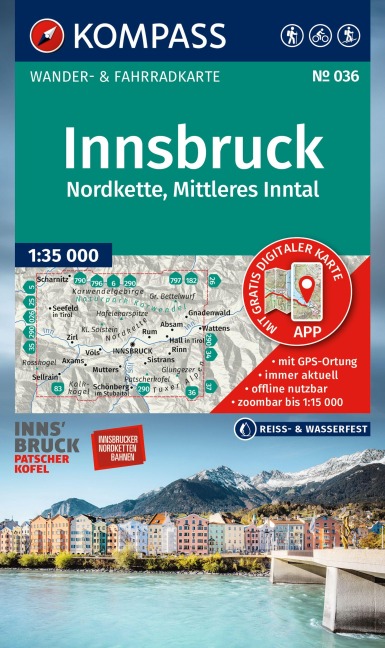 KOMPASS Wanderkarte 036 Innsbruck, Nordkette, Mittleres Inntal 1:35.000 - 