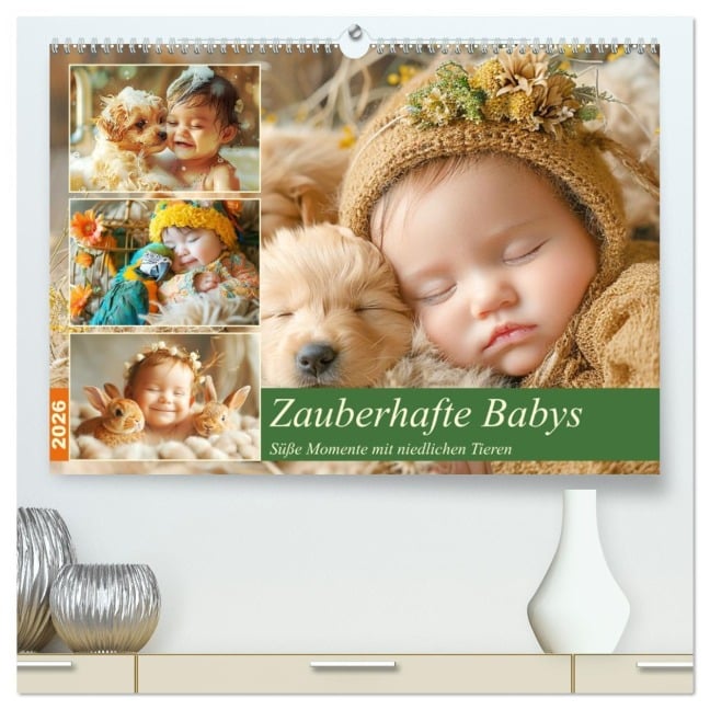 Zauberhafte Babys. Süße Momente mit niedlichen Tieren (hochwertiger Premium Wandkalender 2026 DIN A2 quer), Kunstdruck in Hochglanz - Rose Hurley