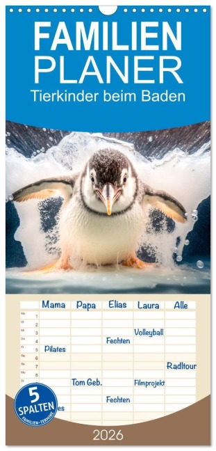 Familienplaner 2026 - Tierkinder beim Baden mit 5 Spalten (Wandkalender, 21 x 45 cm) CALVENDO - Dirk Meutzner