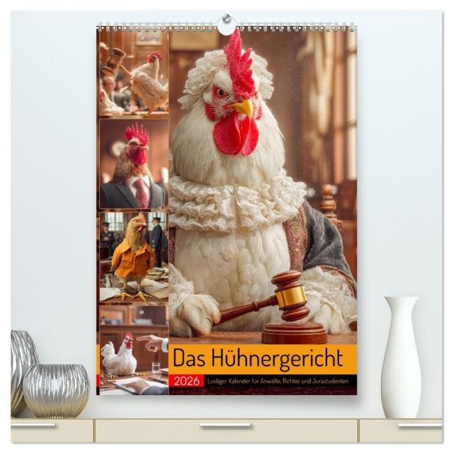 Das Hühnergericht - Lustiger Kalender für Anwälte, Richter und Jurastudenten (hochwertiger Premium Wandkalender 2026 DIN A2 hoch), Kunstdruck in Hochglanz - Mb Fotografie