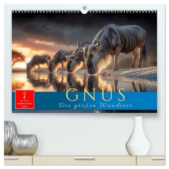 Gnus - die großen Wanderer (hochwertiger Premium Wandkalender 2026 DIN A2 quer), Kunstdruck in Hochglanz - Roder Roder