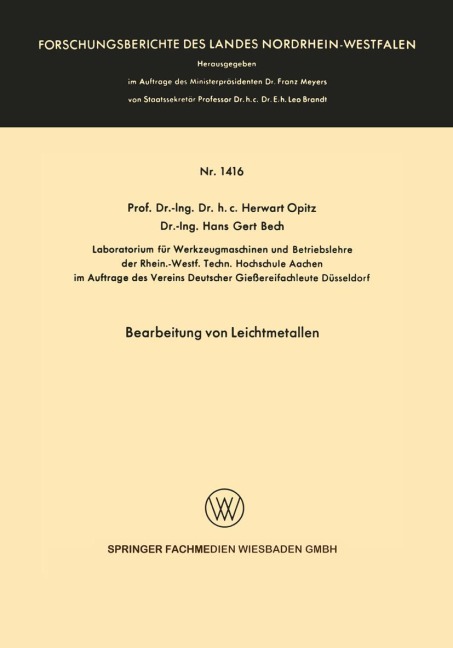 Bearbeitung von Leichtmetallen - Herwart Opitz