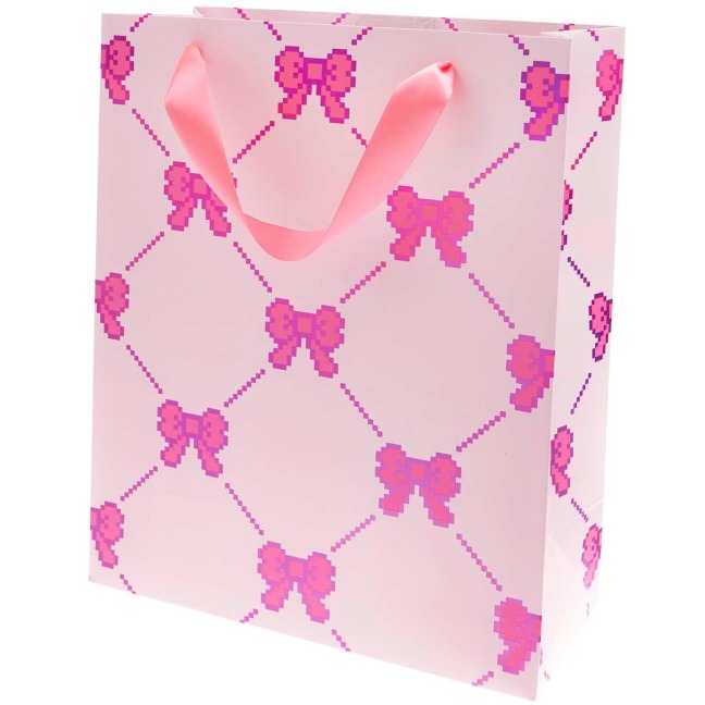 Geschenktüte Pixel Schleifen, Rosa, L, FSC MIX, 26 x 32 x 12 cm, 230 g/m² - 