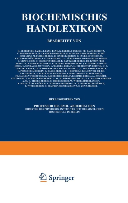 Biochemisches Handlexikon - H. Altenburg, H. Einbeck, H. Euler, E. S. Faust, C. Funk