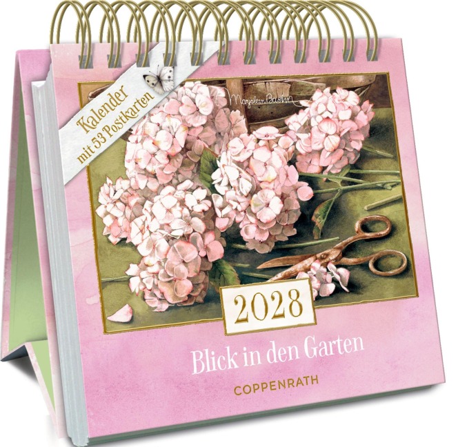 Kalender mit 53 Postkarten 2028 - Blick in den Garten - 