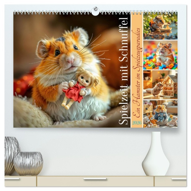 Spielzeit mit Schnuffel - Ein Hamster im Spielzeugparadies (hochwertiger Premium Wandkalender 2026 DIN A2 quer), Kunstdruck in Hochglanz - Fred Schimak