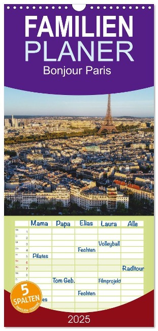 Familienplaner 2025 - Bonjour Paris mit 5 Spalten (Wandkalender, 21 x 45 cm) CALVENDO - Gunnar Lentz