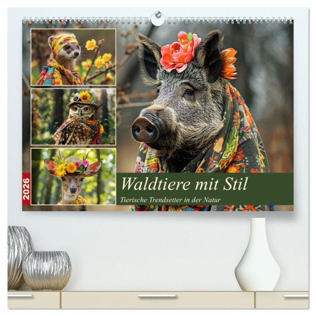 Waldtiere mit Stil. Tierische Trendsetter in der Natur (hochwertiger Premium Wandkalender 2026 DIN A2 quer), Kunstdruck in Hochglanz - Rose Hurley