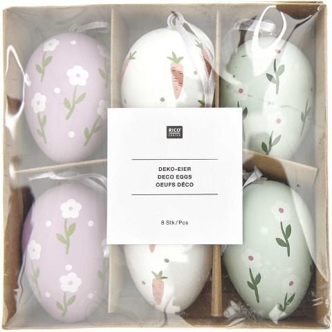 Deko-Eier Set Lila/Weiß/Grün, 6 x 4 x 4cm - 