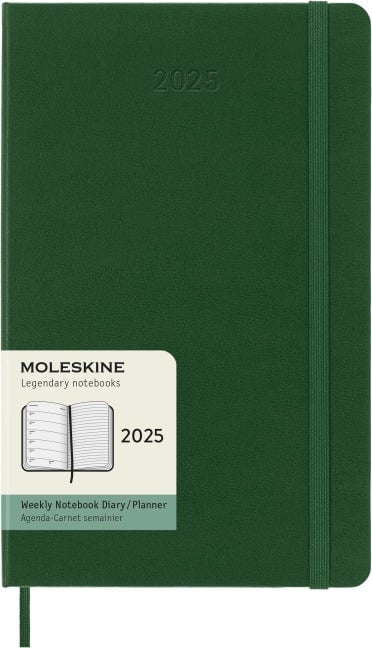 Moleskine 12 Monate Wochen Notizkalender 2025, Large/A5, 1 Wo = 1 Seite, rechts linierte Seite, Fester Einband, Myrtengrün - 