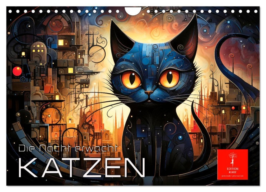 Katzen - die Nacht erwacht (Wandkalender 2026 DIN A4 quer), CALVENDO Monatskalender - Peter Roder