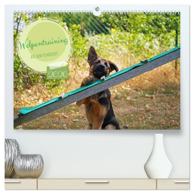 Welpentraining auf dem Hundeplatz (hochwertiger Premium Wandkalender 2026 DIN A2 quer), Kunstdruck in Hochglanz - Babett Paul - Babetts Bildergalerie
