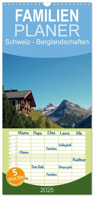 Familienplaner 2025 - Schweiz - Berglandschaften mit 5 Spalten (Wandkalender, 21 x 45 cm) CALVENDO - Peter Schneider