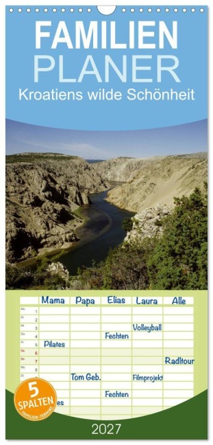Familienplaner 2027 - Kroatiens wilde Schönheit mit 5 Spalten (Wandkalender, 21 x 45 cm) CALVENDO - Winfried Erlwein