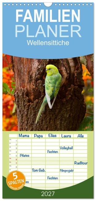 Familienplaner 2027 - Wellensittiche mit 5 Spalten (Wandkalender, 21 x 45 cm) CALVENDO - Björn Bergmann
