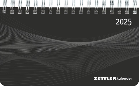 Querkalender Mini PP-Einband schwarz 2025 - Büro-Planer 15,6x9 cm - Tisch-Kalender - 1 Woche 2 Seiten - Ringbindung - Zettler - 