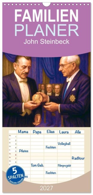 Familienplaner 2027 - John Steinbeck mit 5 Spalten (Wandkalender, 21 x 45 cm) CALVENDO - Steffani Lehmann