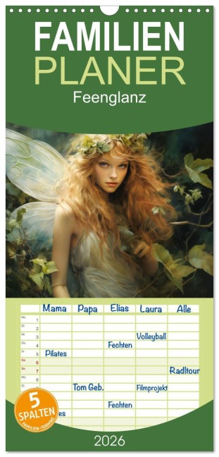 Familienplaner 2026 - Feenglanz mit 5 Spalten (Wandkalender, 21 x 45 cm) CALVENDO - Sabine Löwer