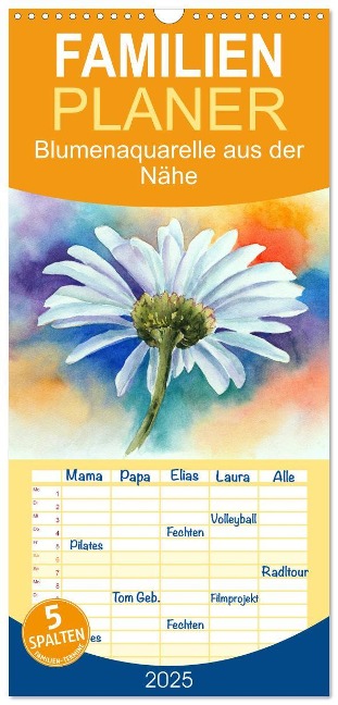 Familienplaner 2025 - Blumenaquarelle aus der Nähe mit 5 Spalten (Wandkalender, 21 x 45 cm) CALVENDO - Jitka Krause