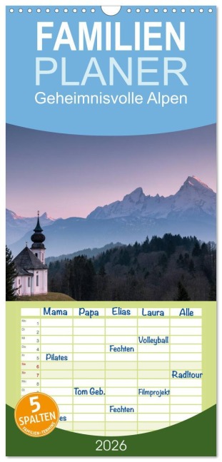 Familienplaner 2026 - Geheimnisvolle Alpen mit 5 Spalten (Wandkalender, 21 x 45 cm) CALVENDO - Florian Westermann