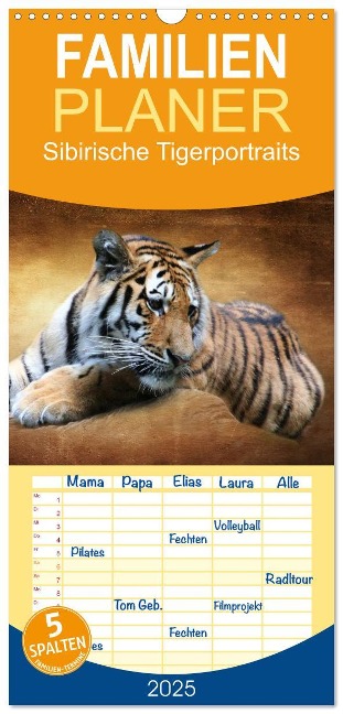 Familienplaner 2025 - Sibirische Tigerportraits mit 5 Spalten (Wandkalender, 21 x 45 cm) CALVENDO - Heike Hultsch