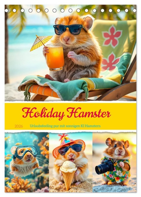 Holiday Hamster - Urlaubsfeeling pur mit sonnigen KI Hamstern (Tischkalender 2026 DIN A5 hoch), CALVENDO Monatskalender - Fred Schimak