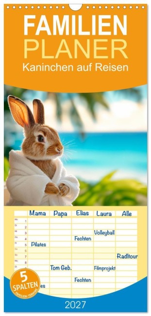 Familienplaner 2027 - Kaninchen auf Reisen mit 5 Spalten (Wandkalender, 21 x 45 cm) CALVENDO - Melanie Viola