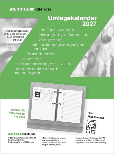 Umlegkalender 1T/2S 8x10,8 2027 - 