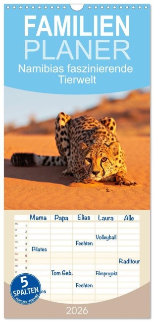 Familienplaner 2026 - Namibias faszinierende Tierwelt mit 5 Spalten (Wandkalender, 21 x 45 cm) CALVENDO - Michael Voß