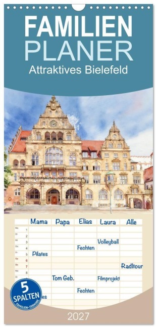 Familienplaner 2027 - Attraktives Bielefeld mit 5 Spalten (Wandkalender, 21 x 45 cm) CALVENDO - Claudia Kleemann