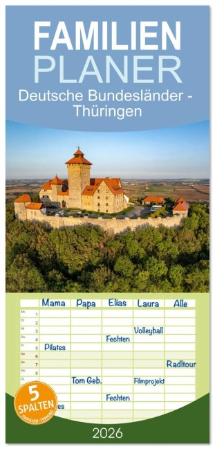 Familienplaner 2026 - Deutsche Bundesländer - Thüringen mit 5 Spalten (Wandkalender, 21 x 45 cm) CALVENDO - Peter Schickert