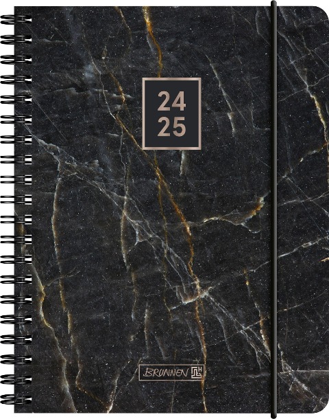 Schülerkalender 2024/2025 "Black Marble", 2 Seiten = 1 Woche, A6, 208 Seiten, schwarz - 