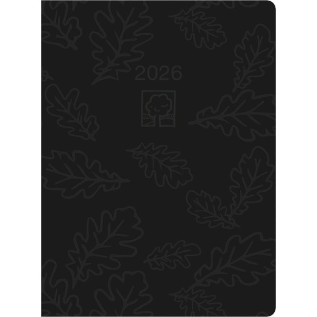Taschenkalender anthrazit 2026 - Bürokalender 10,2x14,2 - 1 Tag auf 1 Seite - robuster Kartoneinband - Stundeneinteilung 7-19 Uhr - Blauer Engel - 610-0721 - 