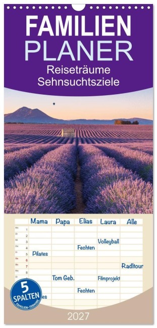 Familienplaner 2027 - Reiseträume - Sehnsuchtsziele rund um den Globus mit 5 Spalten (Wandkalender, 21 x 45 cm) CALVENDO - Christine Büchler und Martin Büchler