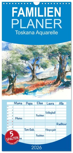 Familienplaner 2026 - Toskana Aquarelle mit 5 Spalten (Wandkalender, 21 x 45 cm) CALVENDO - Jitka Krause