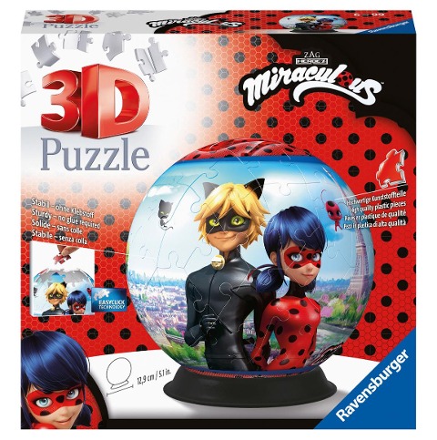 Ravensburger 3D Puzzle 11167 - Puzzle-Ball Miraculous - 72 Teile - Puzzle-Ball für Erwachsene und Kinder ab 6 Jahren - 