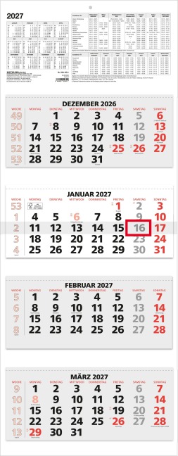 4-Monatskalender rot 2027 - 