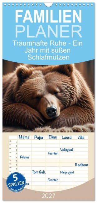 Familienplaner 2027 - Traumhafte Ruhe - Ein Jahr mit süßen Schlafmützen mit 5 Spalten (Wandkalender, 21 x 45 cm) CALVENDO - Pixs:Sell