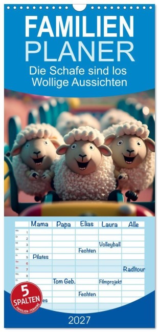 Familienplaner 2027 - Die Schafe sind los Wollige Aussichten mit 5 Spalten (Wandkalender, 21 x 45 cm) CALVENDO - Artefacti